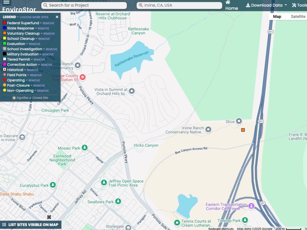 Pollution sources screening using EnviroStor database for Feng Shui assessment.