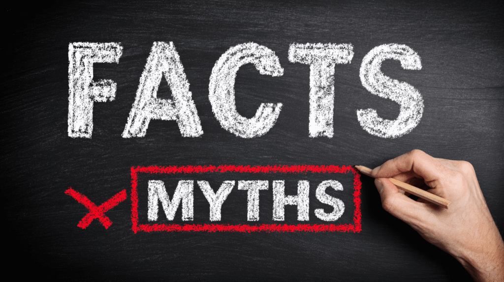 Chalkboard with the words FACTS and MYTHS, symbolizing common Feng Shui myths and misconceptions.