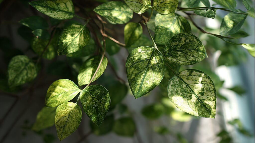 Living Energy in Green Leaves “Close-up of green leaves in sunlight symbolizing vitality, sheng qi, and natural balance in Feng Shui.”