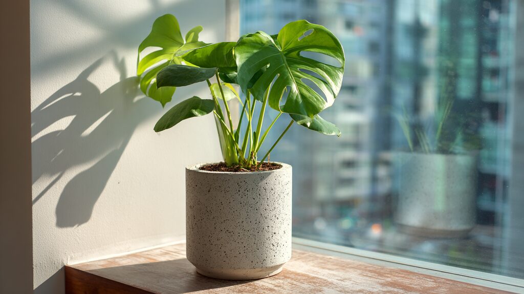 Monstera by the Window Monstera plant placed on a sunlit windowsill, symbolizing vitality, calm, and natural balance in Feng Shui.