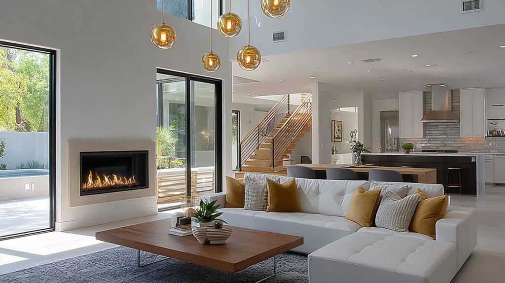 fengshui-livingroom-06-open-irvine A bright open-concept living room in Irvine with connected kitchen and natural light.