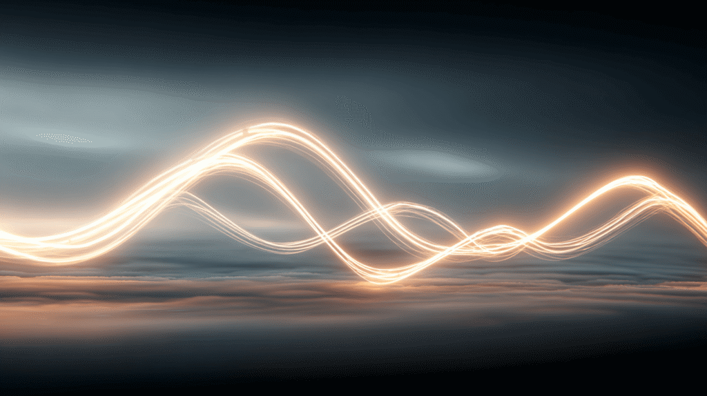 “Abstract flowing light waves representing the movement of qi — a visual metaphor for energy flow in Feng Shui, shown in a calm, modern style.”
