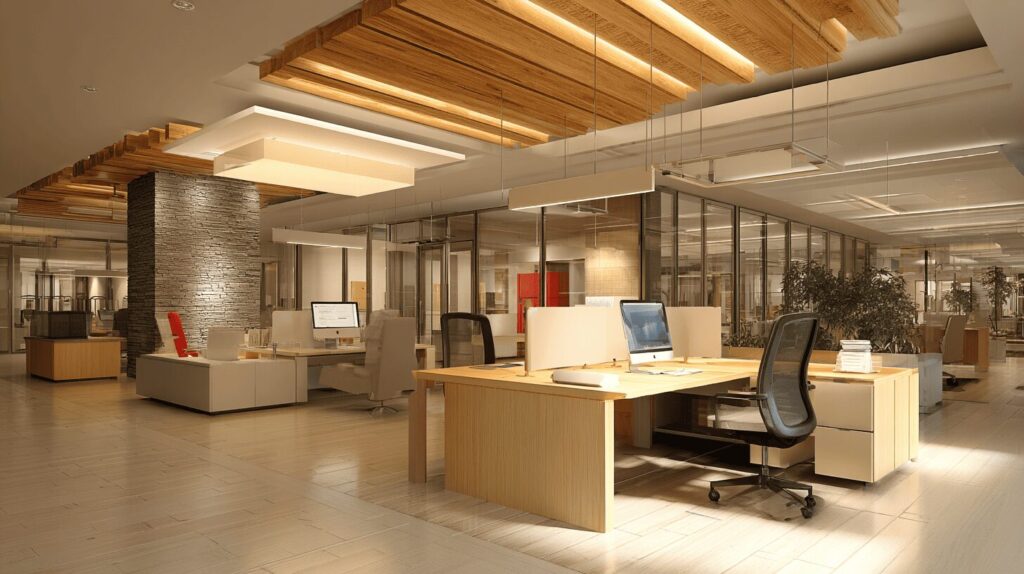 “A modern office workstation with open space on the left side and a cabinet on the right, illustrating how desk orientation affects team dynamics, visibility, and a sense of support in the workplace.”