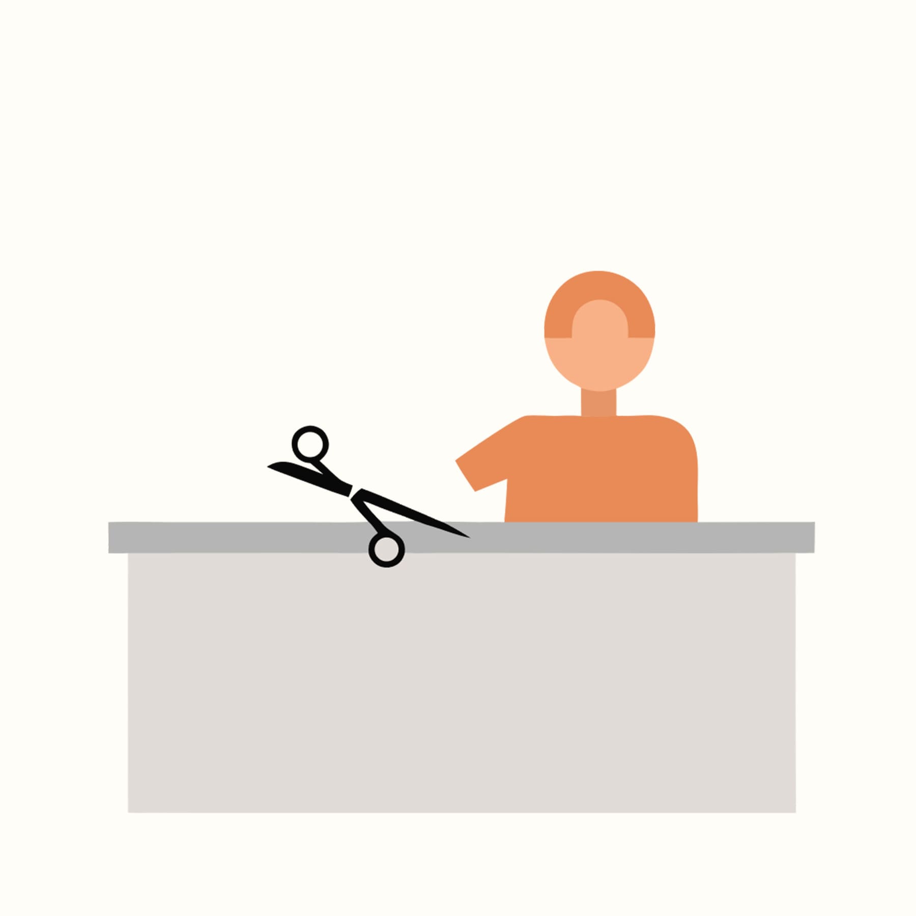 Illustration of a person sitting at a table with scissors pointed toward them, used as an analogy for sharp directional tension.