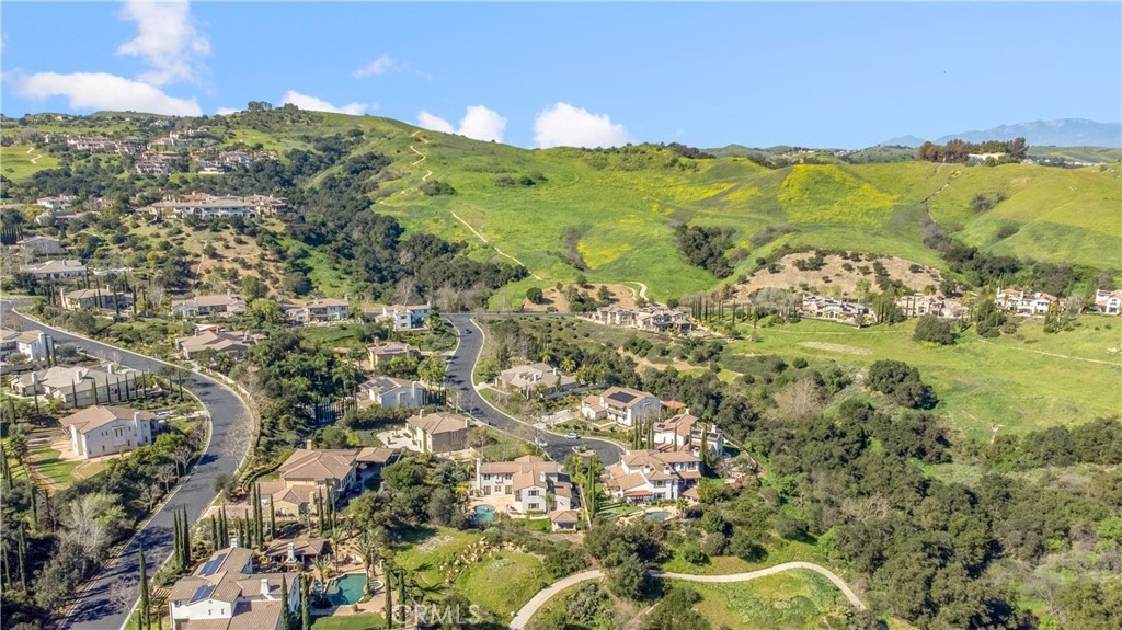 Chino Hills 山边住宅区背后为连绵缓丘与谷地，形成较为舒展的后靠形势